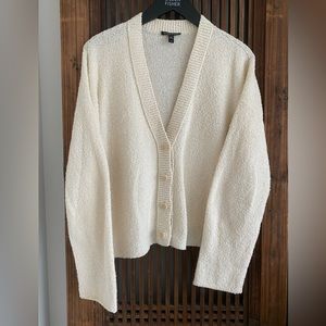 Eileen Fisher cream boucle button down cardigan crop M